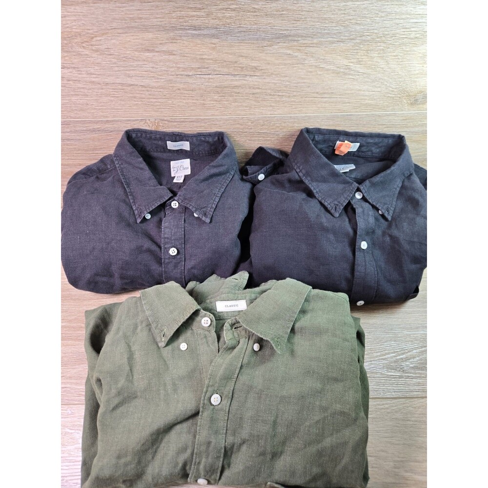 Lot Of 3 J.CREW Men’s Baird McNutt Irish Linen Shirts XL Tall. Black Olive Green